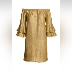 Boston Proper Linen Off The Shoulder Tiered Sleeve Shift Dress